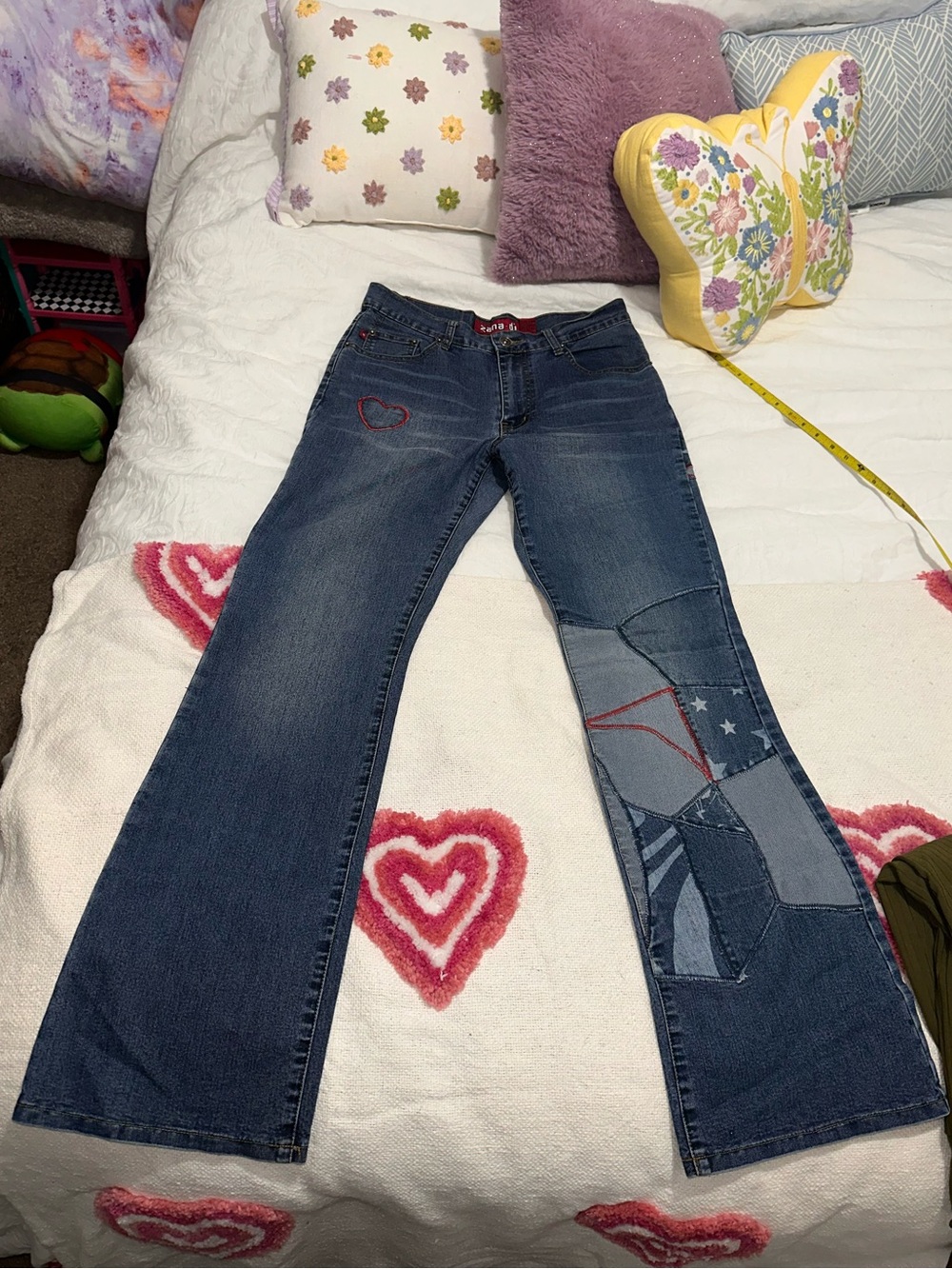Women’s Blue Patchwork Flare Jeans